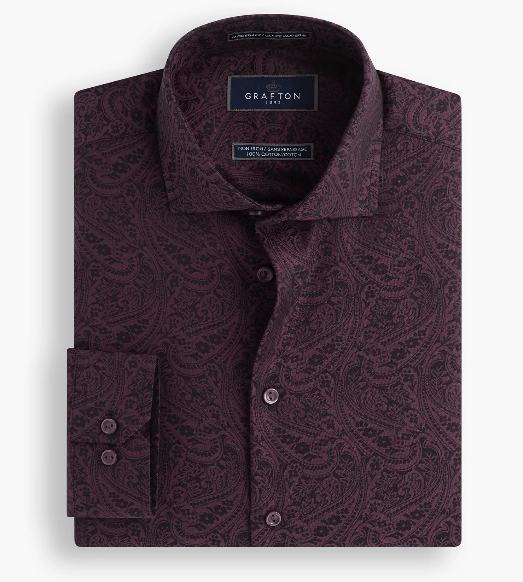 Grafton 1853 Dress Shirts*Modern Fit Ultra-Luxe Paisley Dress Shirt Burgundy