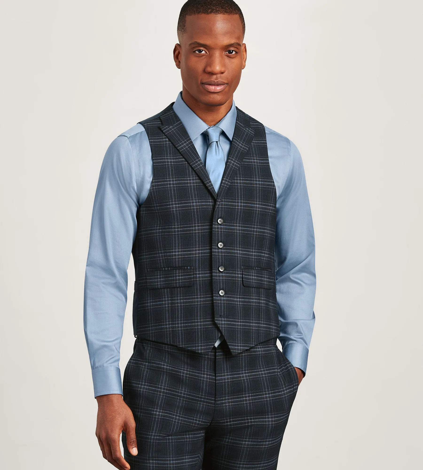 G Grafton Vests*Plaid Suit Vest Navy