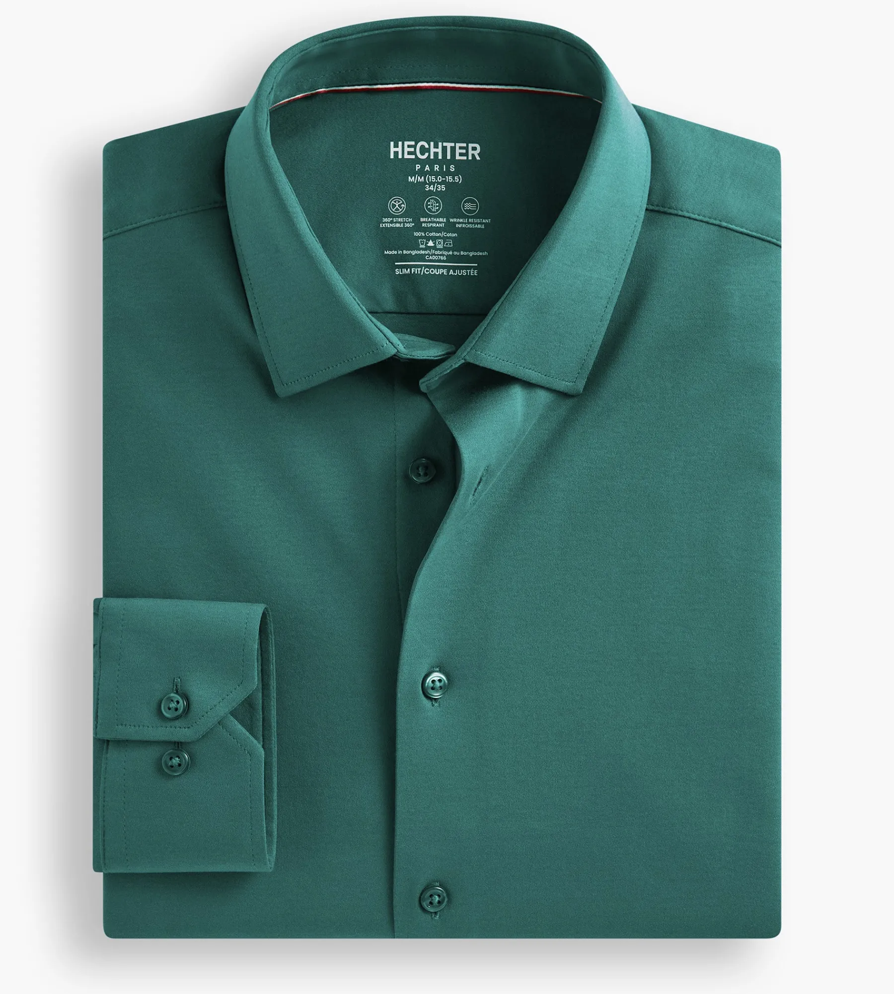 Hechter Paris Dress Shirts*Slim Fit 360° Stretch Knit Non-Iron Soft Touch Jersey Dress Shirt Teal