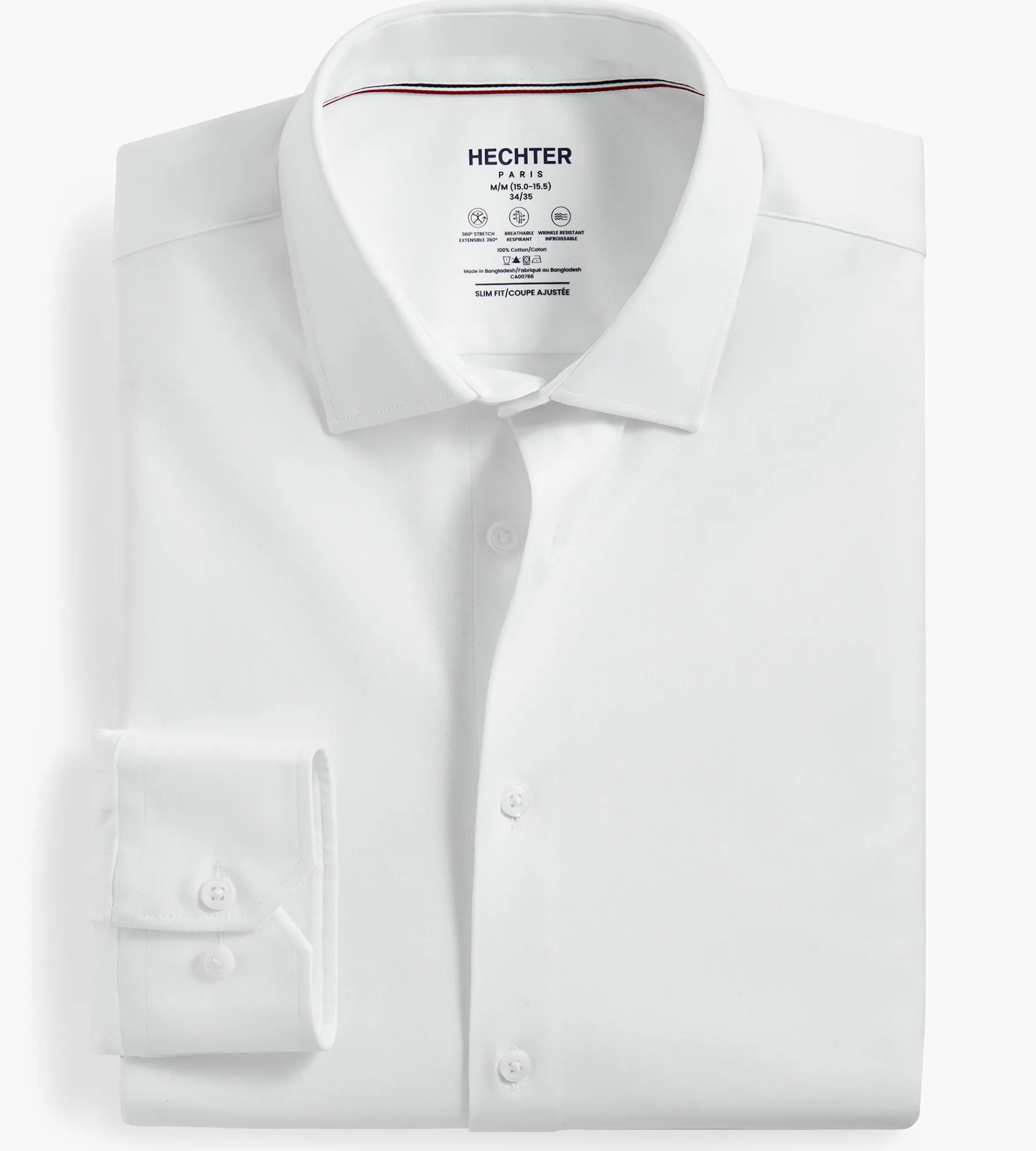 Hechter Paris Dress Shirts*Slim Fit 360° Stretch Knit Non-Iron Soft Touch Jersey Dress Shirt White