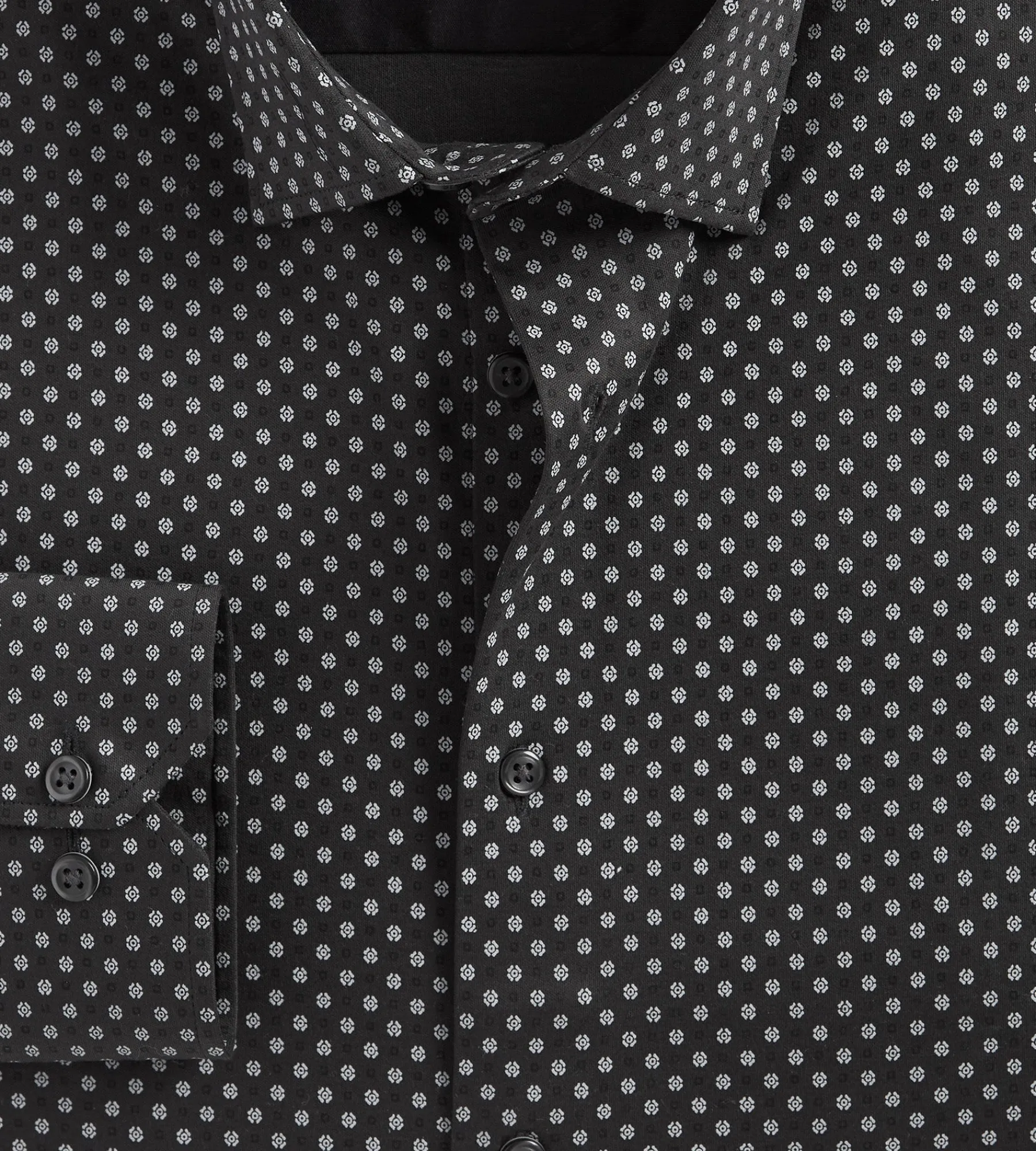 Hechter Paris Dress Shirts*Slim Fit 360 Stretch Knit Non-Iron Soft Touch Geo Print Jersey Dress Shirt Black