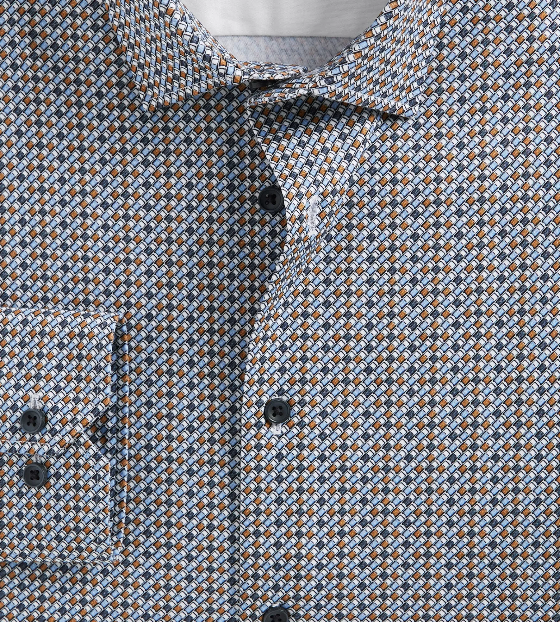 Hechter Paris Dress Shirts*Slim Fit 360 Stretch Knit Non-Iron Soft Touch Geo Print Jersey Dress Shirt Brown