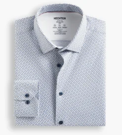 Hechter Paris Dress Shirts*Slim Fit 360 Stretch Knit Non-Iron Soft Touch Geo Print Jersey Dress Shirt Multi