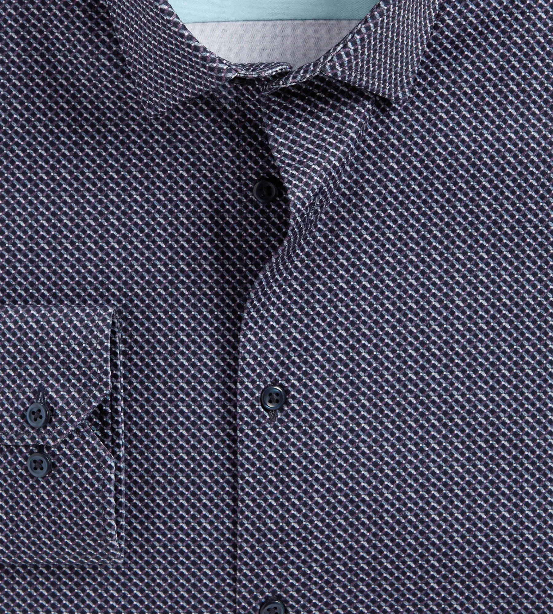 Hechter Paris Dress Shirts*Slim Fit 360 Stretch Knit Non-Iron Soft Touch Geo Print Jersey Dress Shirt Navy