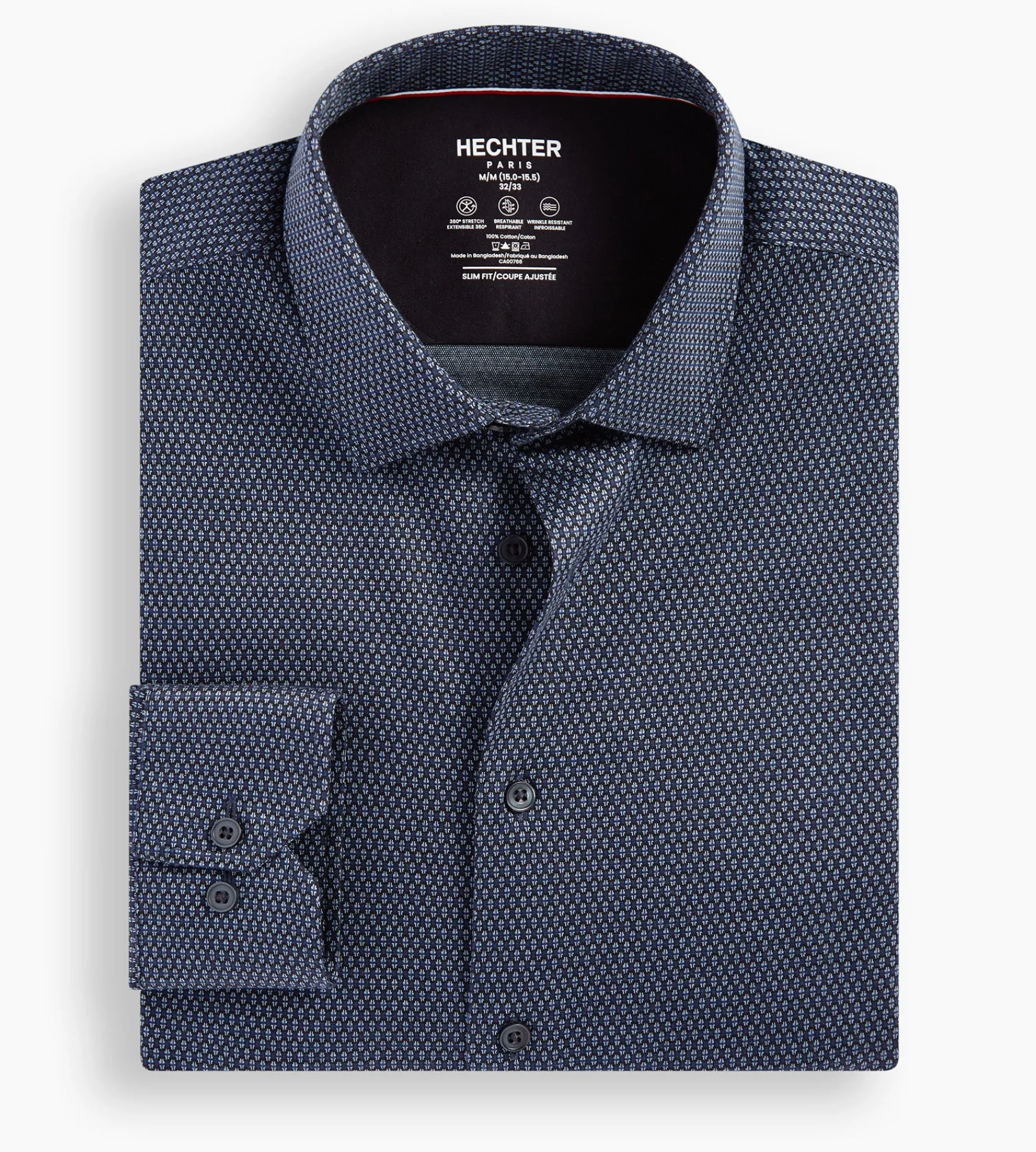 Hechter Paris Dress Shirts*Slim Fit 360° Stretch Soft Touch Jacquard Jersey Dress Shirt Black