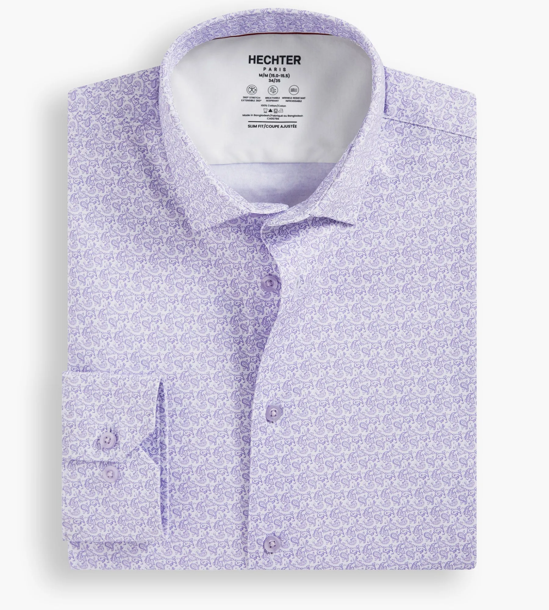 Hechter Paris Dress Shirts*Slim Fit 360° Stretch Soft Touch Paisley Print Jersey Dress Shirt Lavender