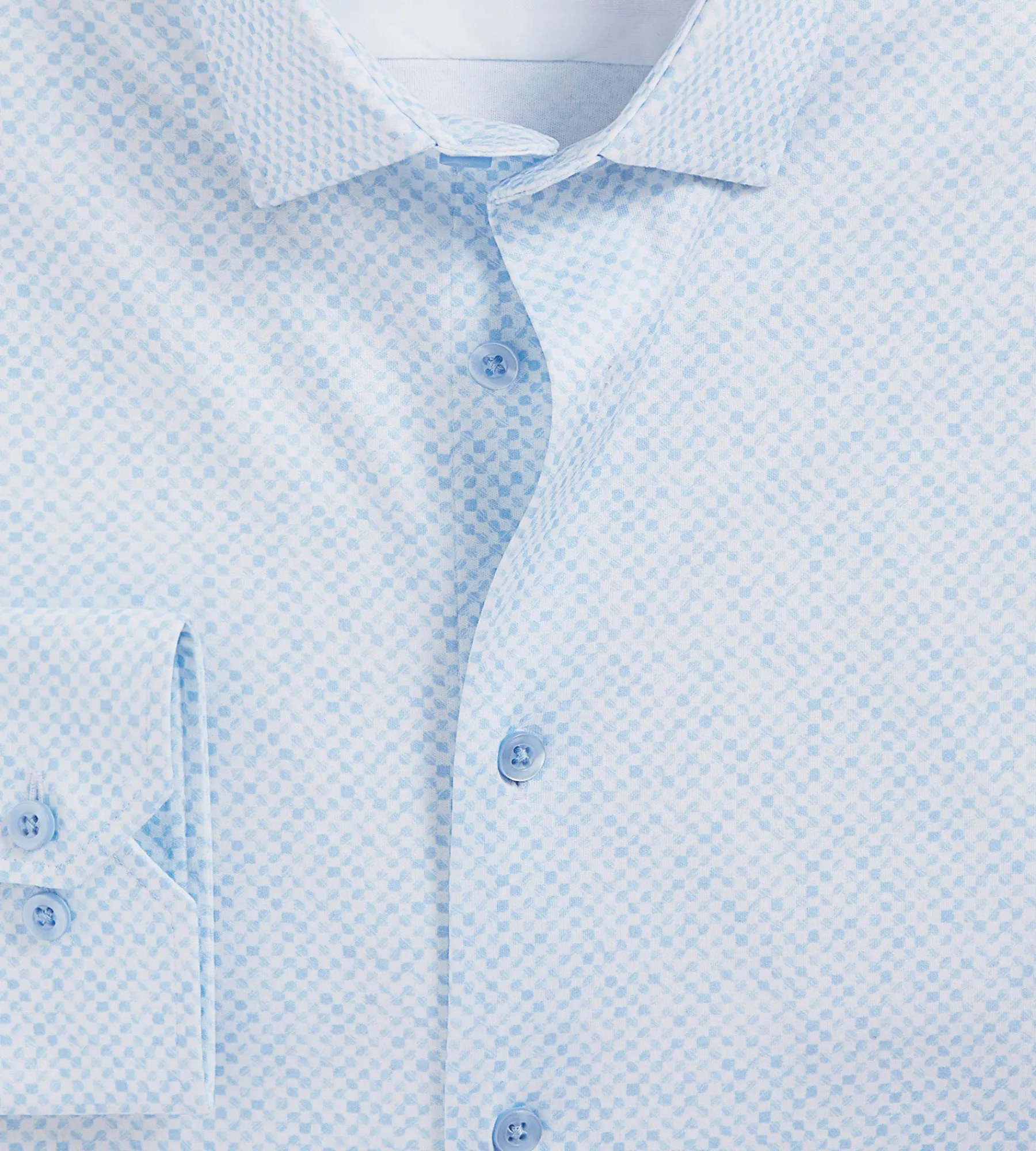 Hechter Paris Dress Shirts*Slim Fit 360° Stretch Soft Touch Geo Print Jersey Dress Shirt Blue