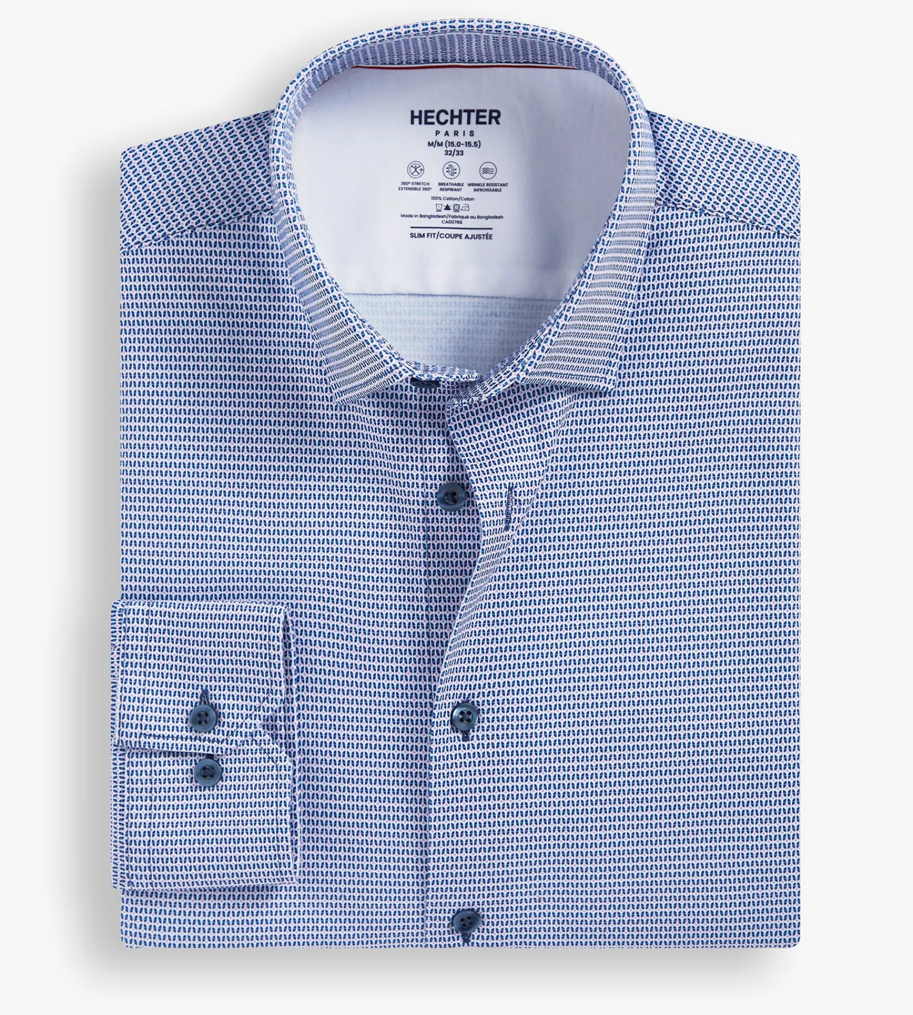 Hechter Paris Dress Shirts*Slim Fit 360° Stretch Soft Touch Geo Print Jersey Dress Shirt Pink