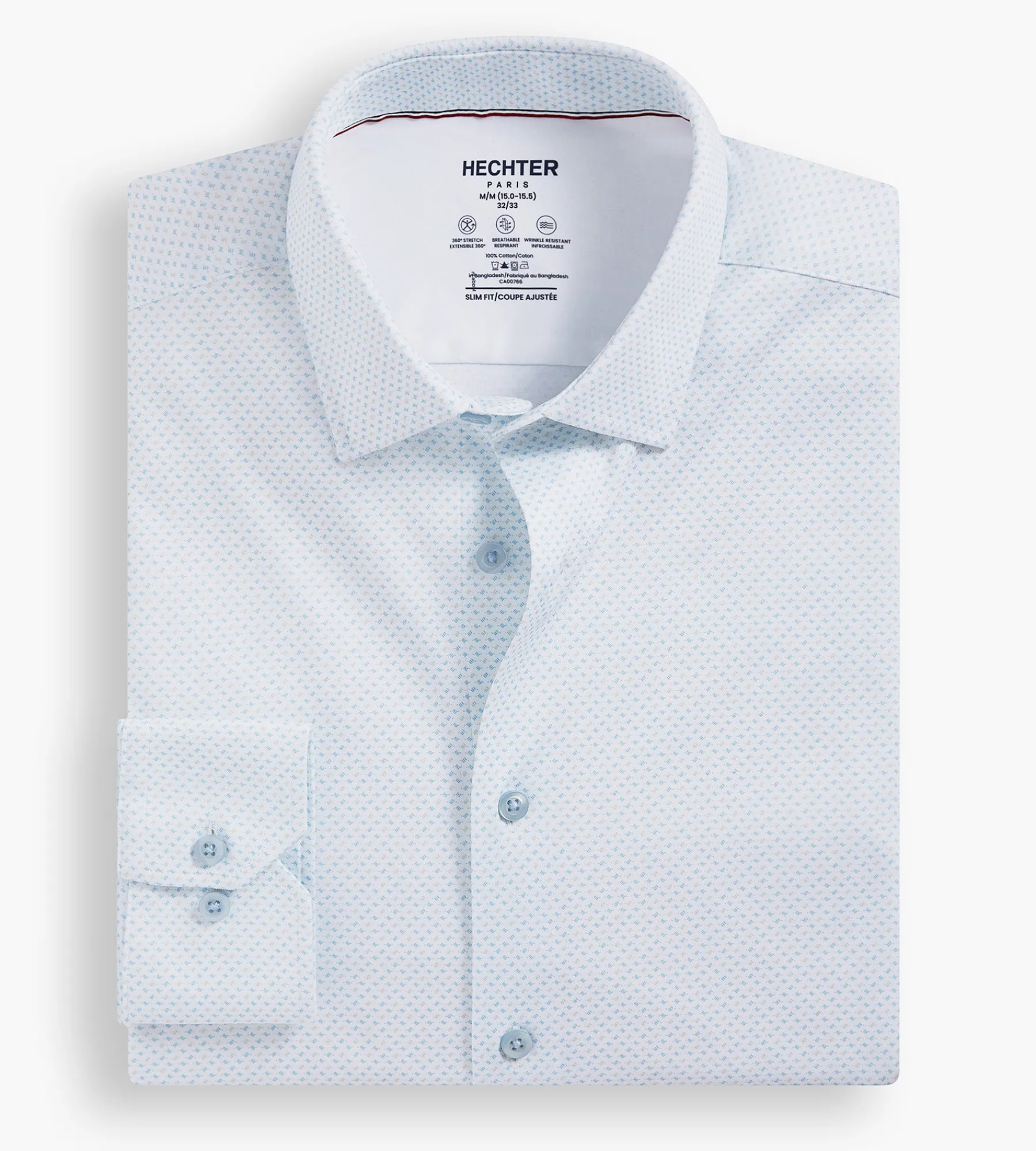 Hechter Paris Dress Shirts*Slim Fit 360° Stretch Soft Touch Geo Print Jersey Dress Shirt White