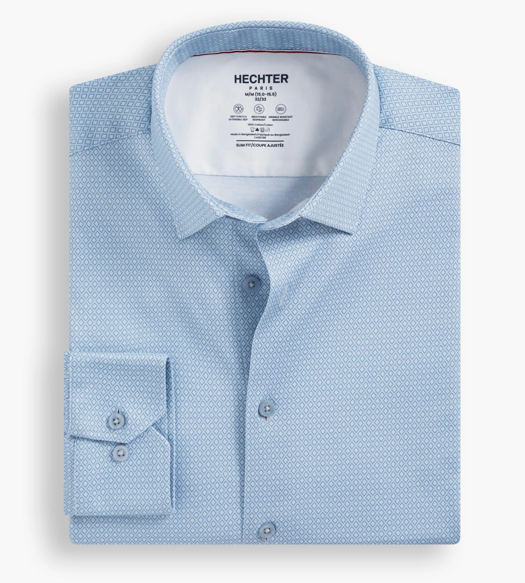 Hechter Paris Dress Shirts*Slim Fit 360° Stretch Soft Touch Geo Print Jersey Dress Shirt Oxford blue