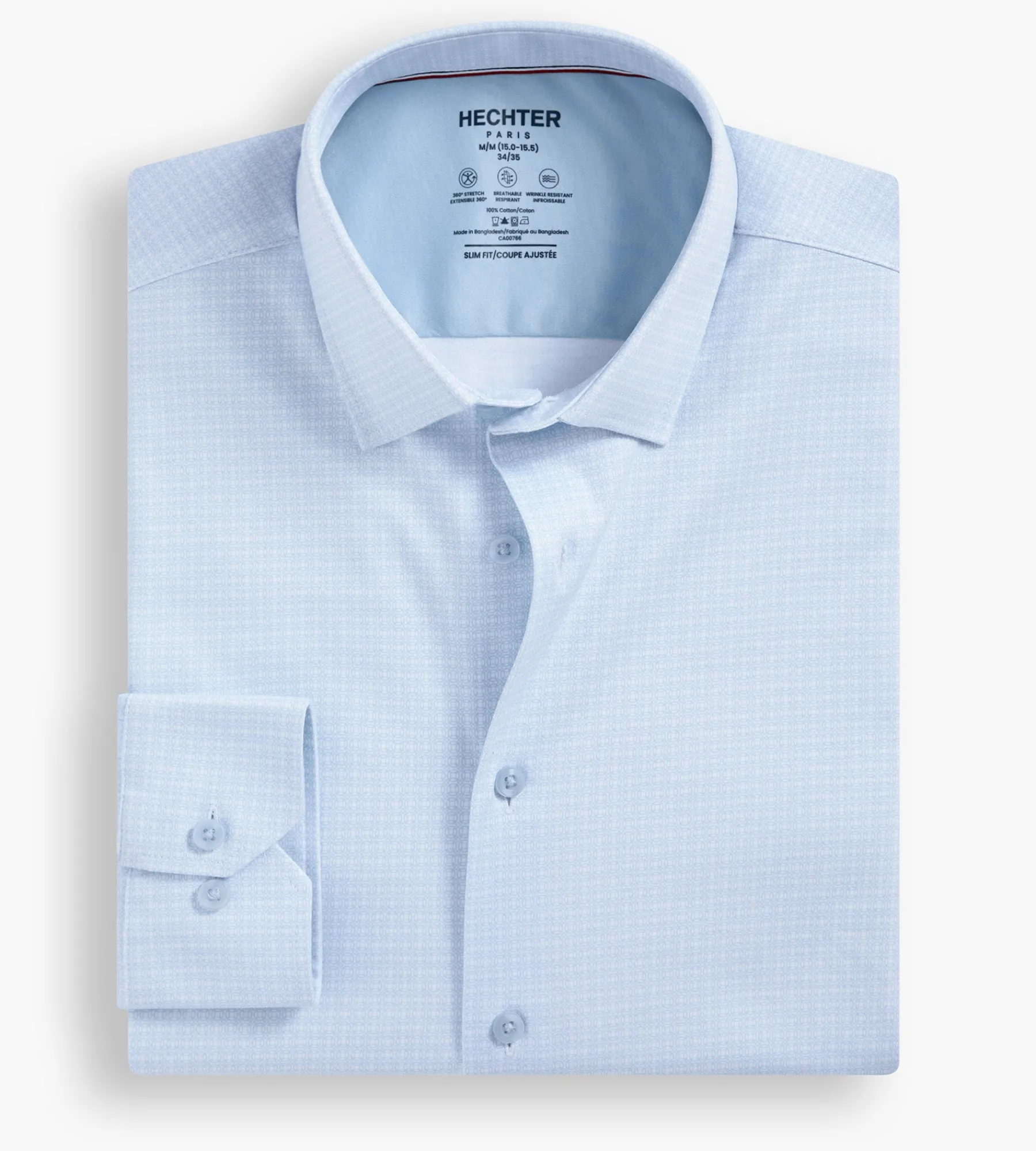 Hechter Paris Dress Shirts*Slim Fit 360° Stretch Soft Touch Geo Print Jersey Dress Shirt Light blue