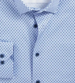 Hechter Paris Dress Shirts*Slim Fit 360° Stretch Soft Touch Geo Print Jersey Dress Shirt Blue