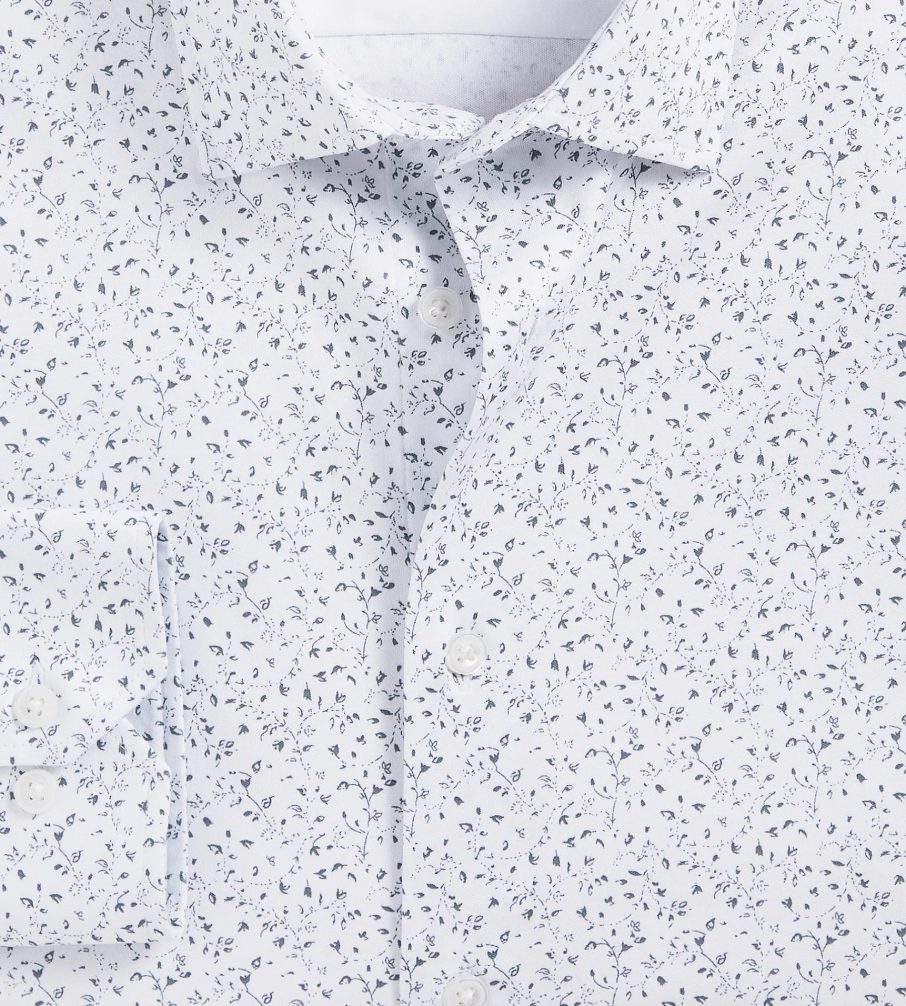 Hechter Paris Dress Shirts*Slim Fit 360° Stretch Soft Touch Botanical Print Jersey Dress Shirt Grey