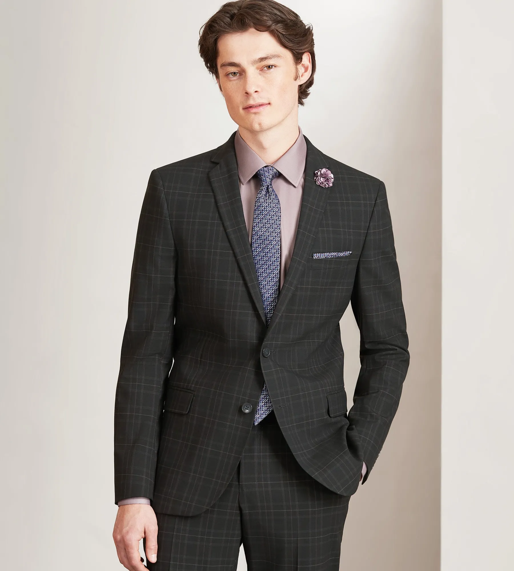 G Grafton Suit Separates*Slim Fit Black Plaid Suit