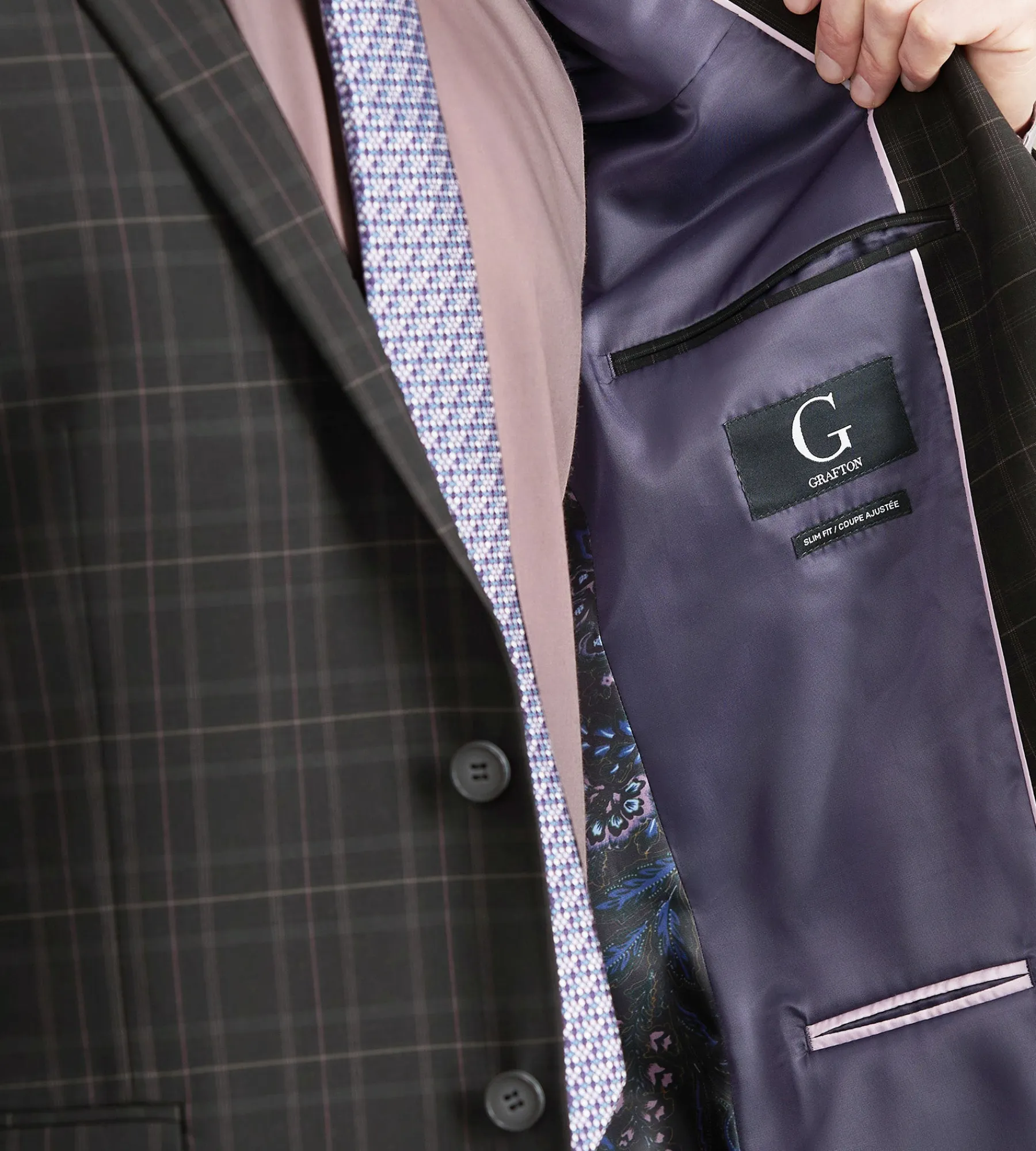 G Grafton Suit Separates*Slim Fit Black Plaid Suit