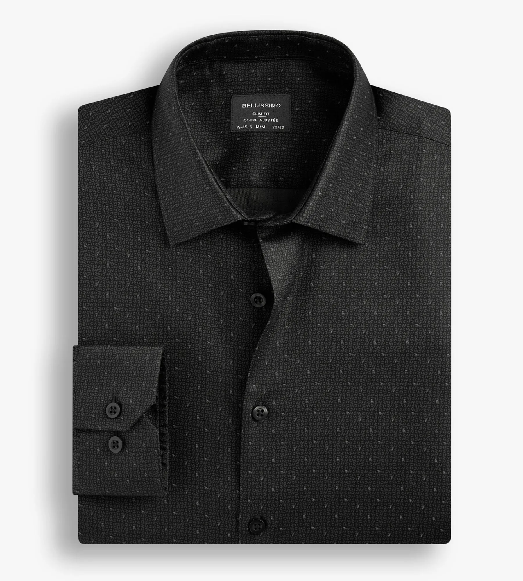 Bellissimo Dress Shirts*Slim Fit Non- Iron Stretch Sateen Dress Shirt Black
