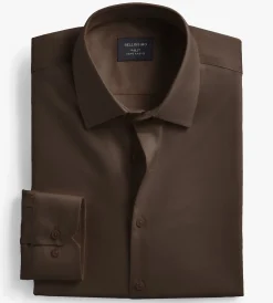 Bellissimo Dress Shirts*Slim Fit Non- Iron Stretch Sateen Dress Shirt Dark brown