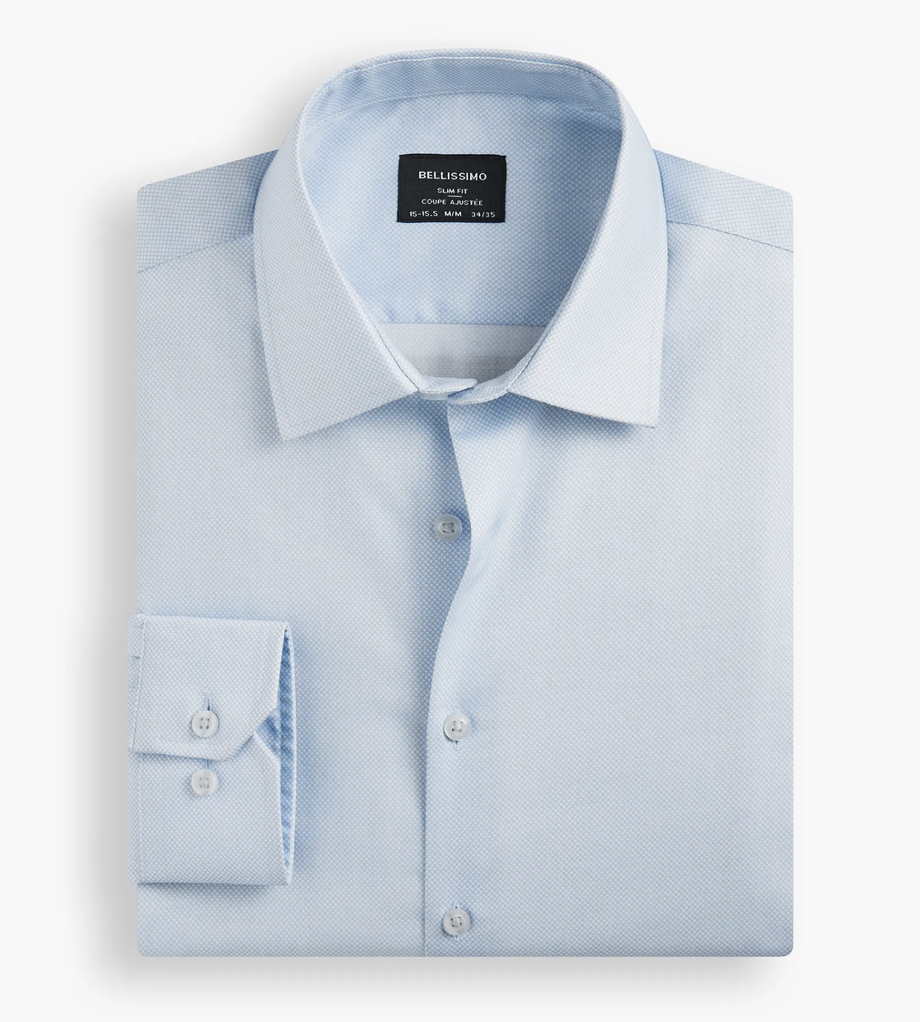 Bellissimo Dress Shirts*Slim Fit Non- Iron Stretch Sateen Dress Shirt Light blue