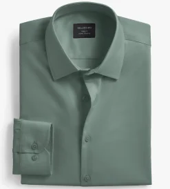 Bellissimo Dress Shirts*Slim Fit Non- Iron Stretch Sateen Dress Shirt Teal
