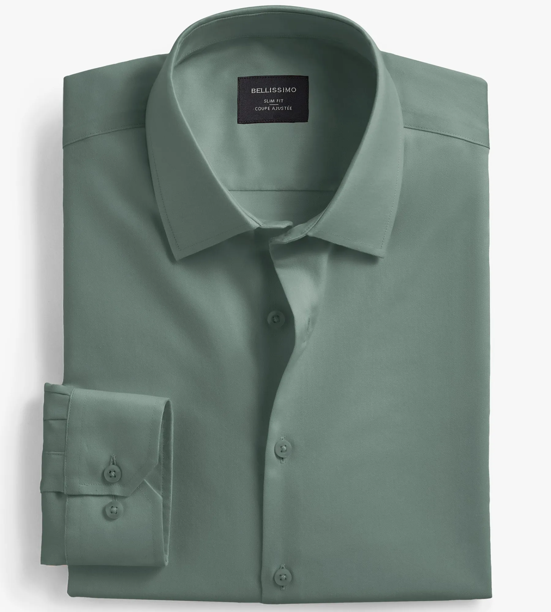 Bellissimo Dress Shirts*Slim Fit Non- Iron Stretch Sateen Dress Shirt Teal