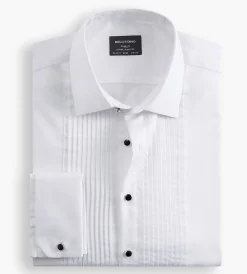 Bellissimo Dress Shirts*Slim Fit Non-Iron Pleated Tuxedo Sateen Dress Shirt White