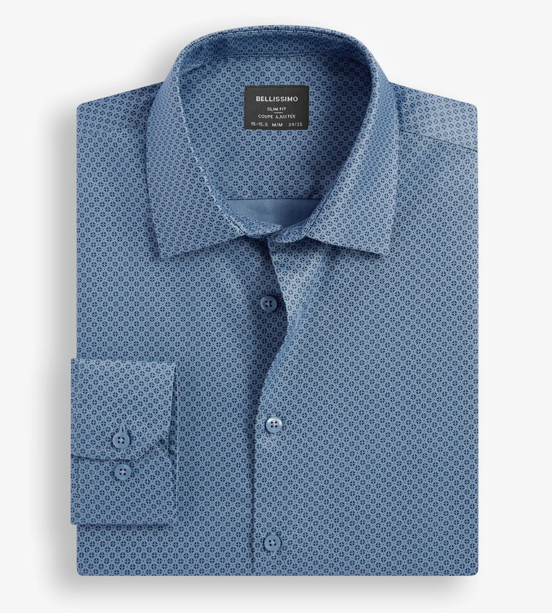 Bellissimo Dress Shirts*Slim Fit Non-Iron Printed Sateen Dress Shirt Oxford blue