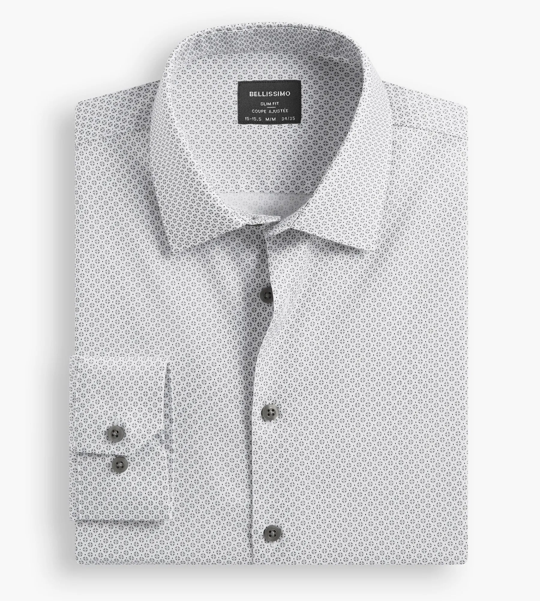 Bellissimo Dress Shirts*Slim Fit Non-Iron Printed Sateen Dress Shirt White