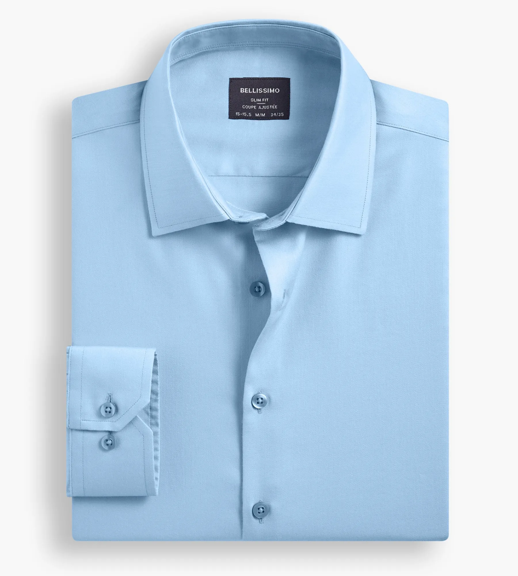 Bellissimo Dress Shirts*Slim Fit Non-Iron Sateen Dress Shirt Blue